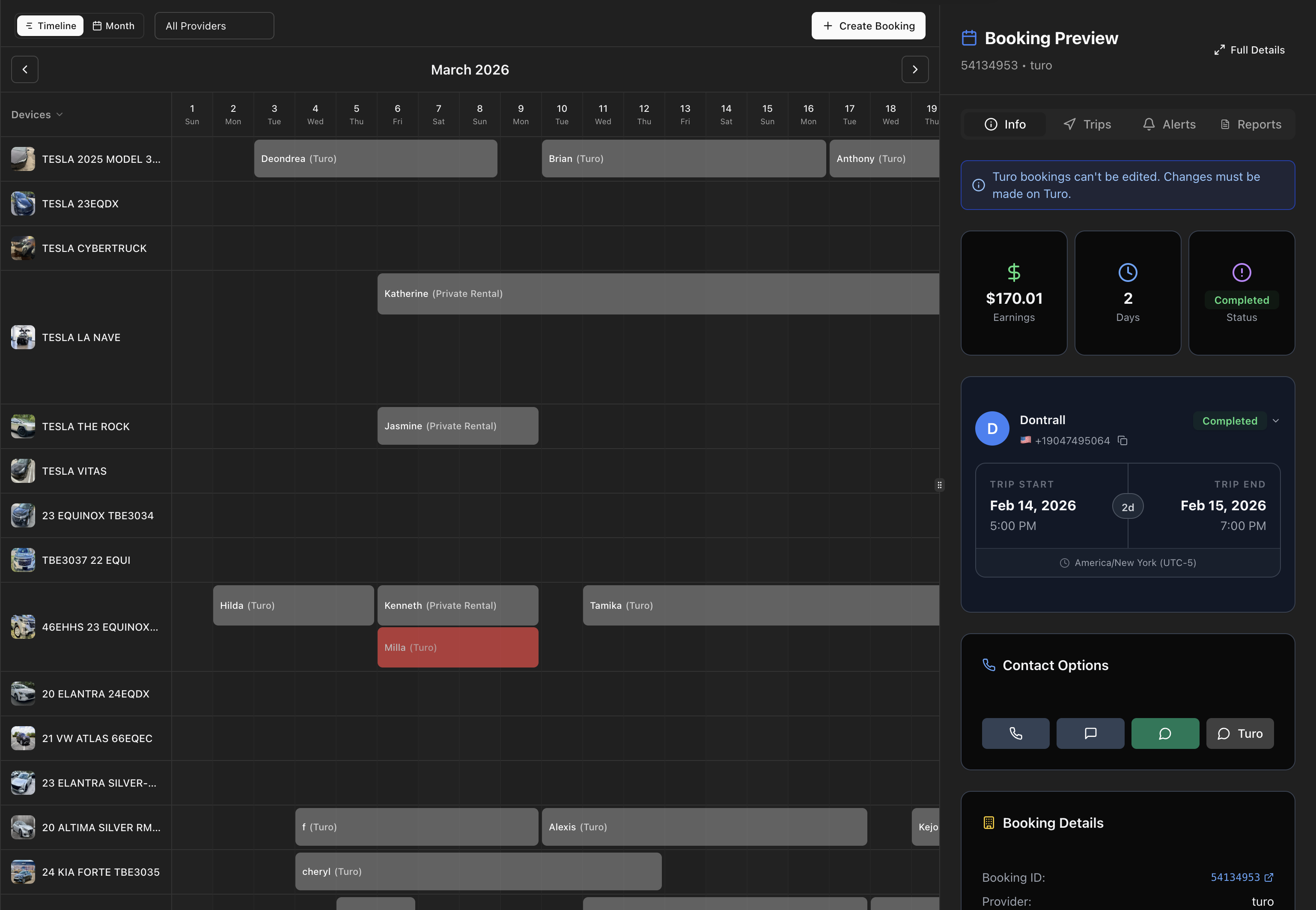 Bookings and calendar management